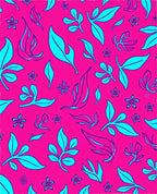 Vibrant Pink Teal Leaf Swirls Rug