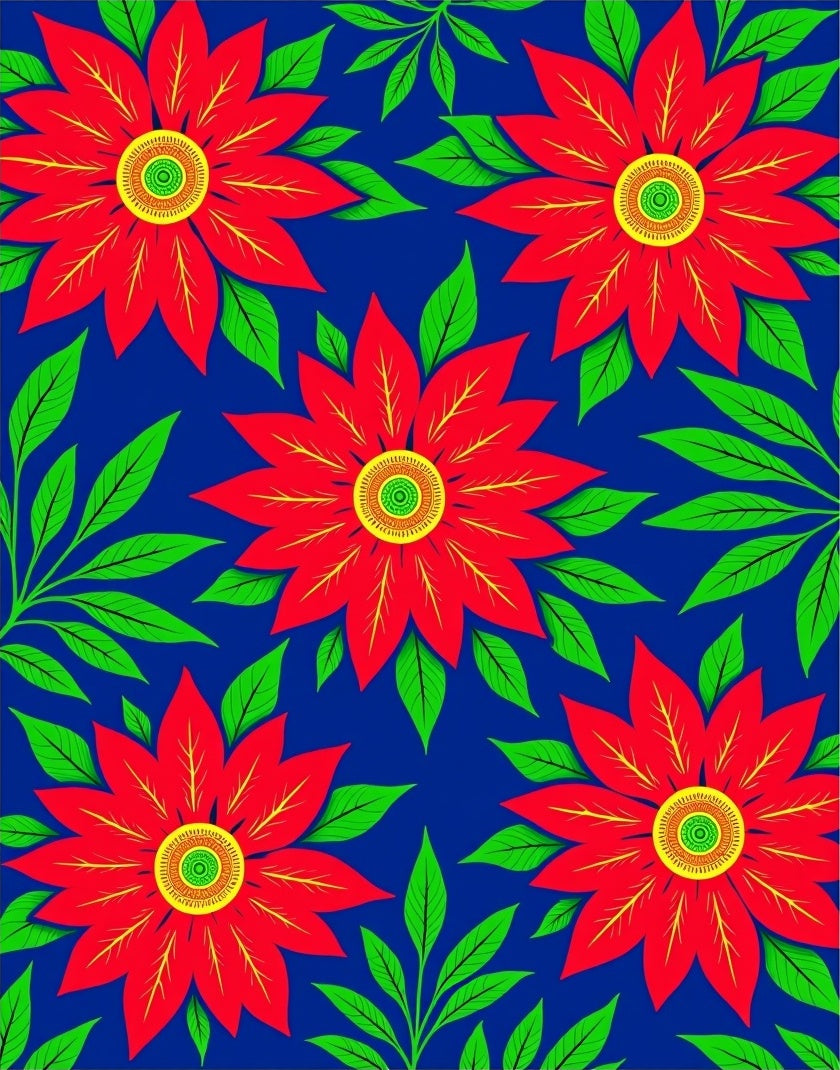Bold Crimson Flower Foliage Garden Rug
