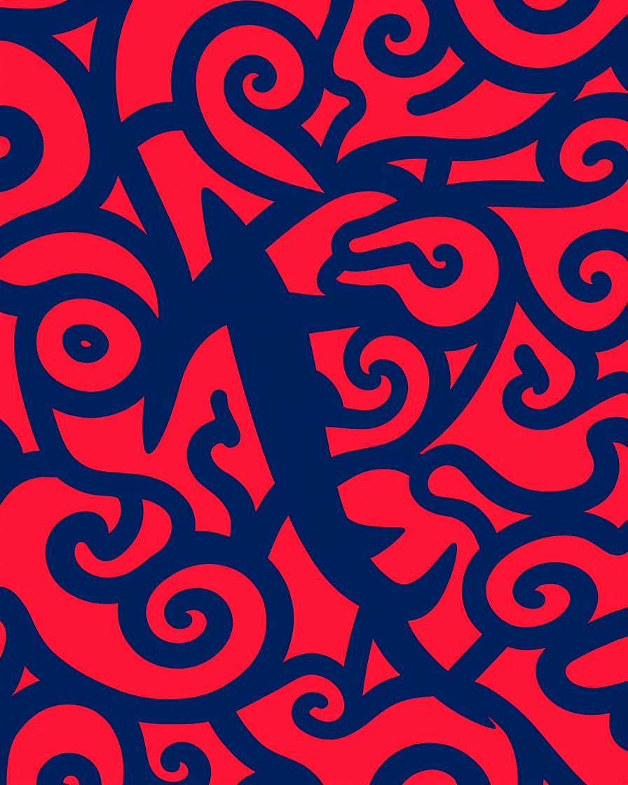 Bold Crimson Swirl Abstract Rug