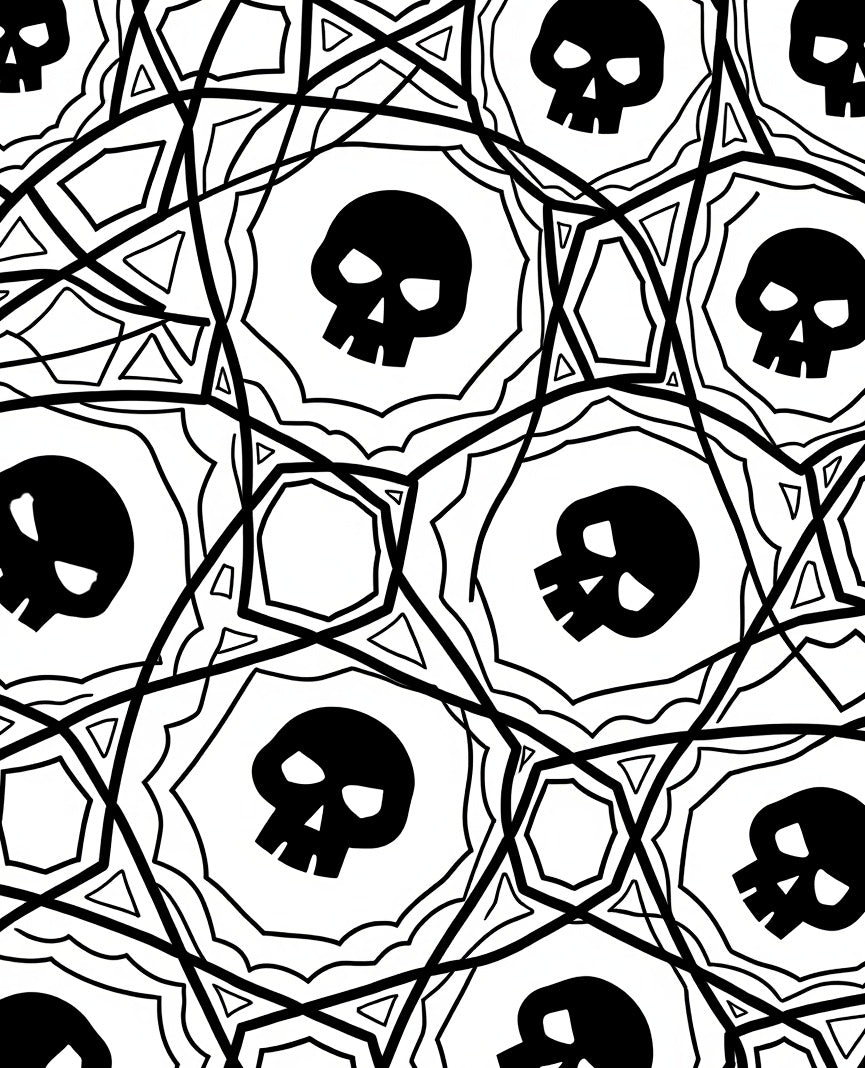 Black White Skull Geometric Mandala Rug