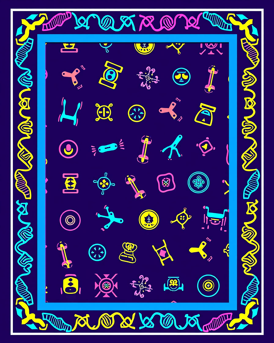 Vibrant Neon Science Icons Collage Rug