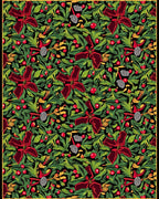 Rich Red Poinsettia Festive Evergreen Garland Rug