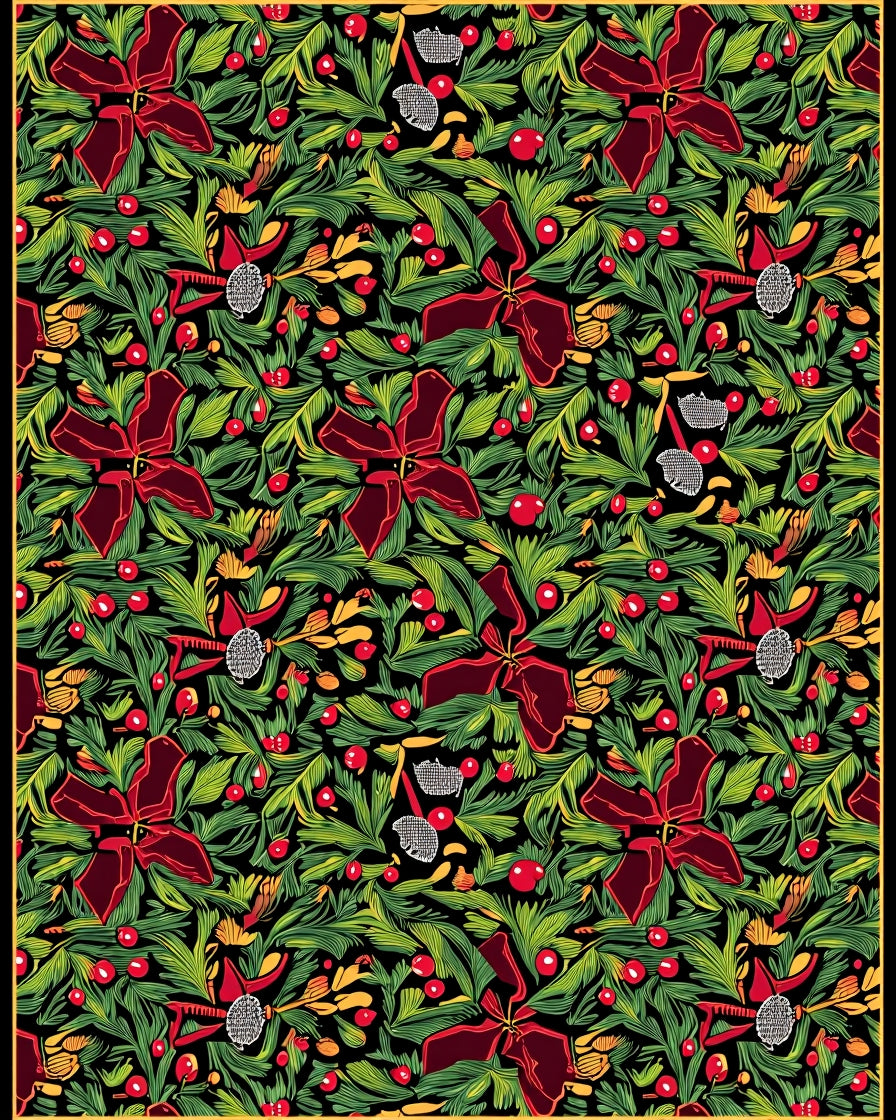 Rich Red Poinsettia Festive Evergreen Garland Rug