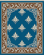 Ornate Cream Floral Blue Border Rug