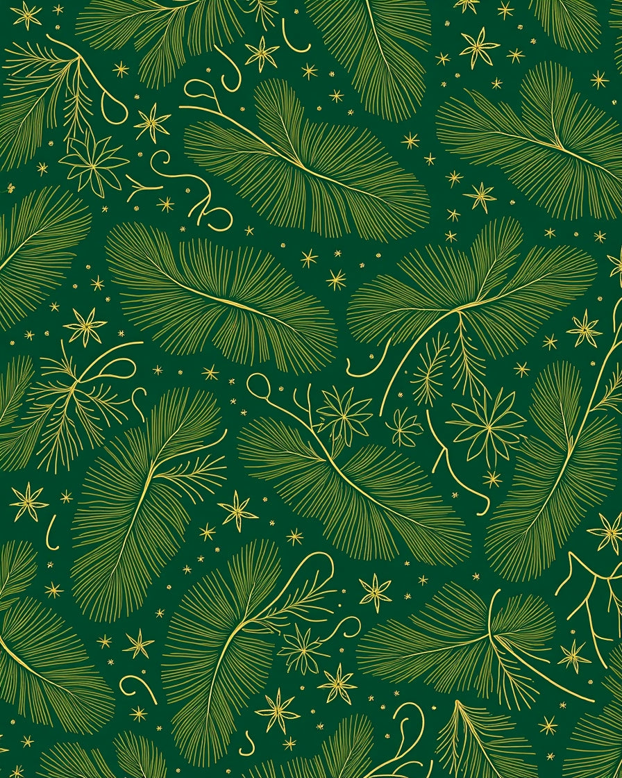Emerald Green Golden Pine Branch Rug