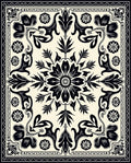 Black Ivory Floral Scroll Medallion Rug
