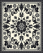 Black Ivory Floral Scroll Medallion Rug