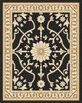 Ornate Black Gold Floral Medallion Border Rug