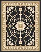 Ornate Black Gold Floral Medallion Border Rug