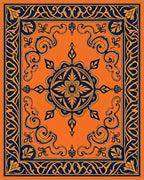 Vibrant Orange Navy Floral Medallion Rug