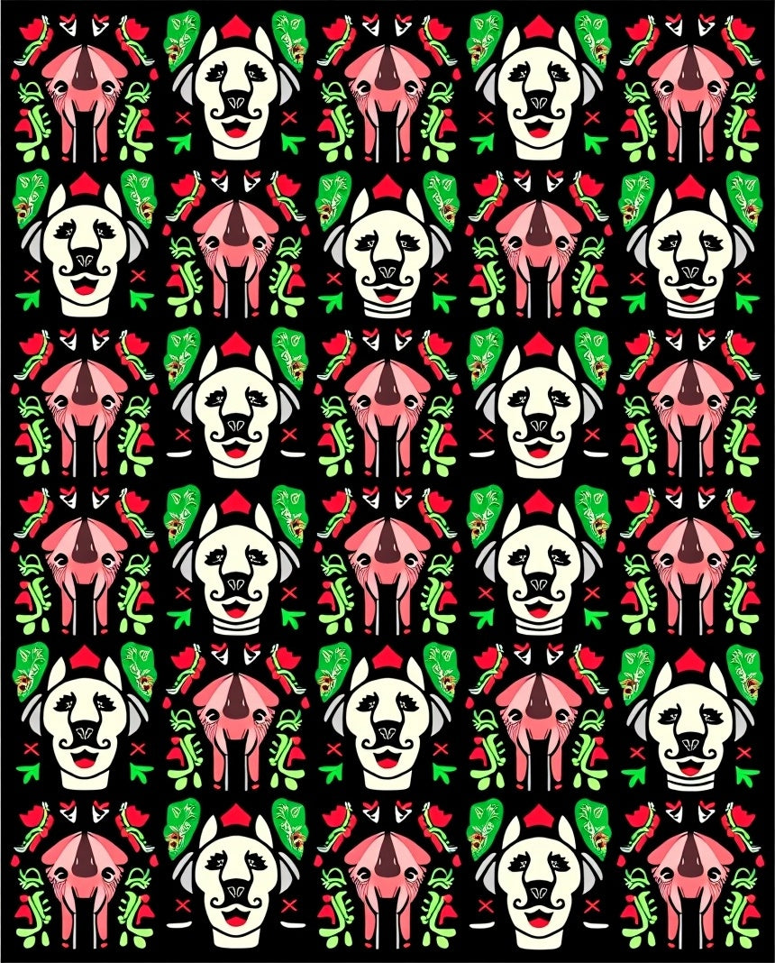 Whimsical White Dog Floral Repeat Rug