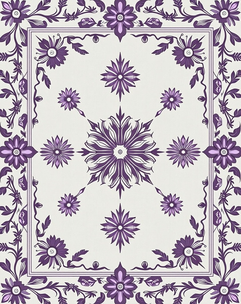 Violet Floral Medallion Border Rug