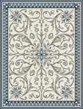 Cream and Navy Floral Scroll Medallion Rug