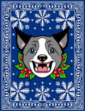 Blue Snowflake Dog Holly Border Rug