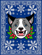 Blue Snowflake Dog Holly Border Rug