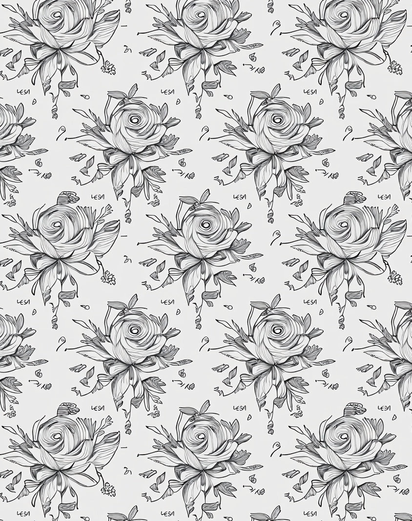 Monochromatic Line Art Rose Bouquet Rug