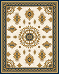 Ornate Floral Medallion Cream Navy Rug