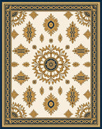 Ornate Floral Medallion Cream Navy Rug