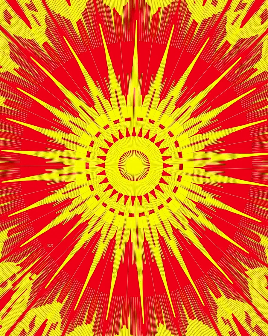 Radiant Sunburst Yellow Red Rug