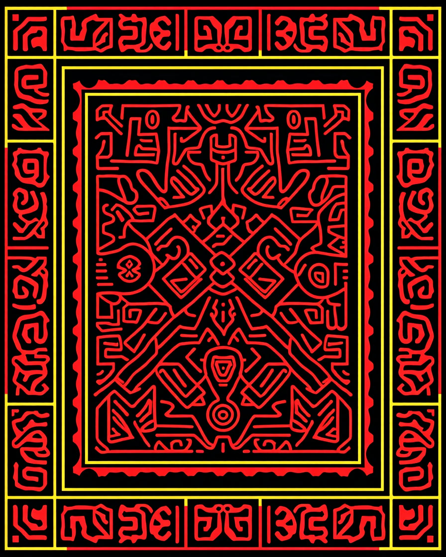 Bold Red Abstract Geometric Frame Rug