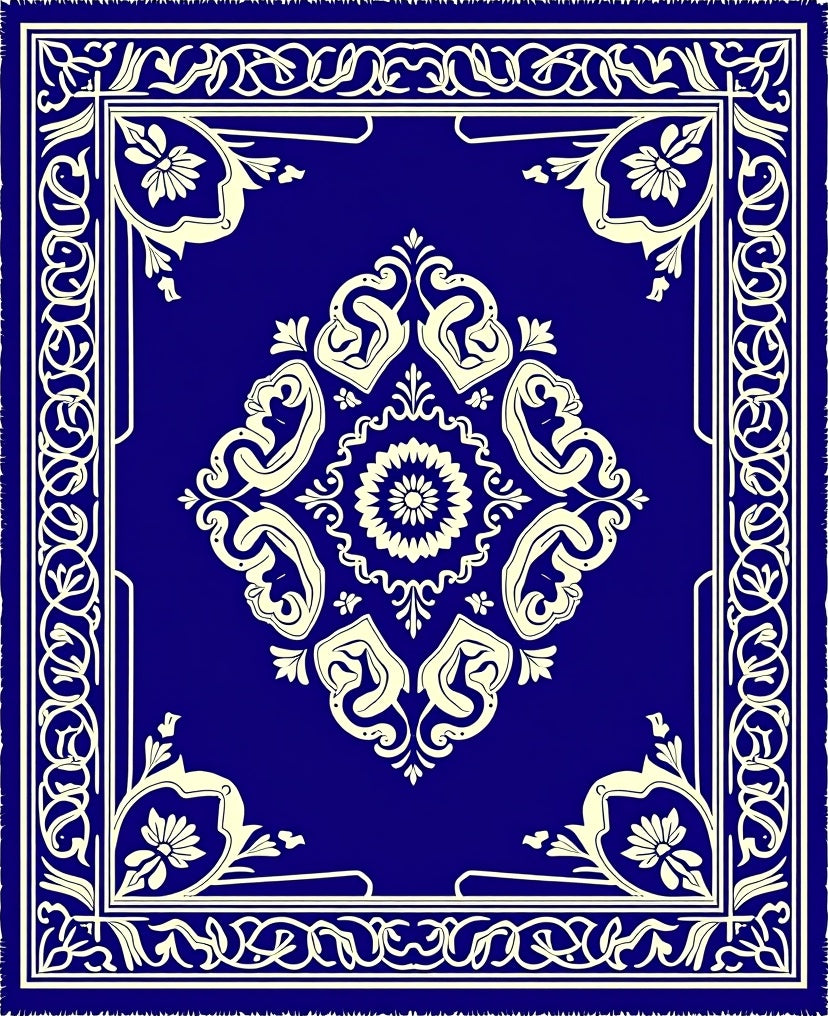 Royal Blue Floral Medallion Border Rug