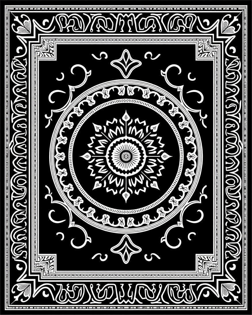 Monochromatic Sunburst Mandala Border Rug