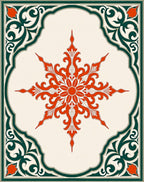 Crimson Starburst Floral Frame Rug