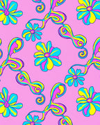 Vibrant Pink Groovy Floral Swirls Rug