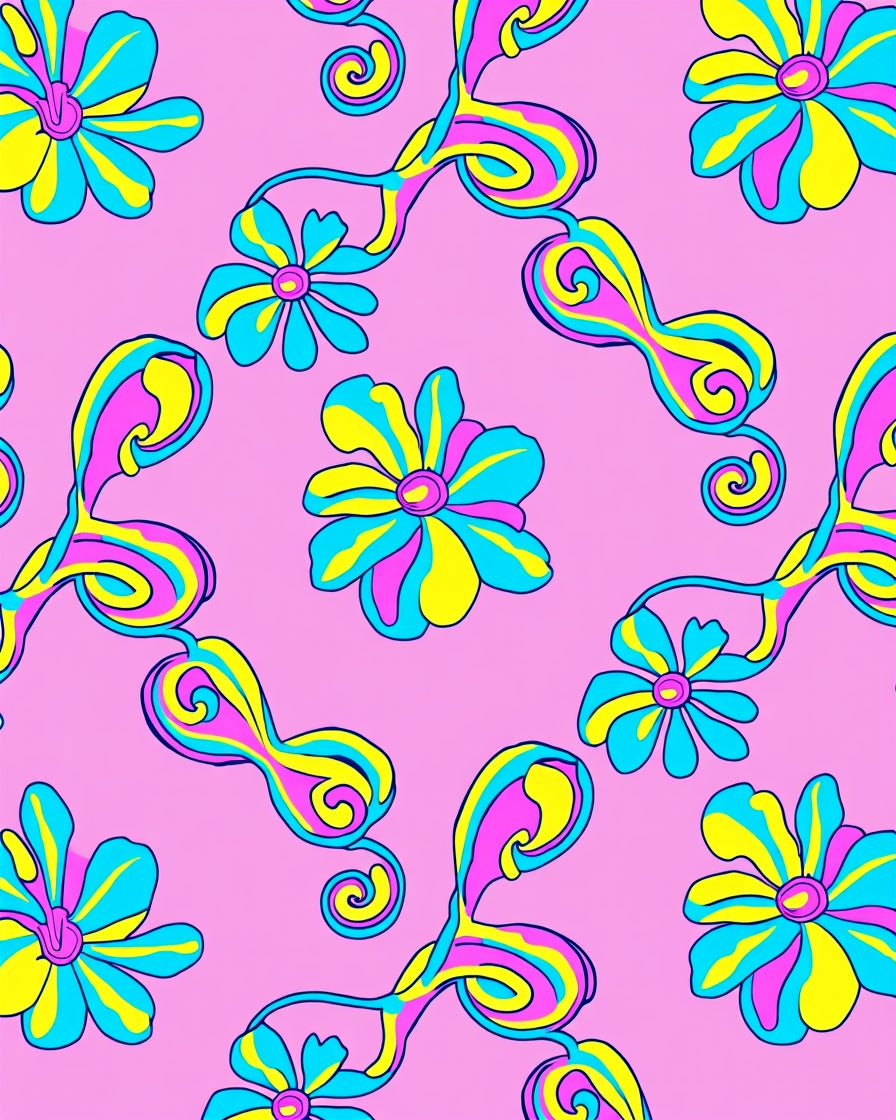 Vibrant Pink Groovy Floral Swirls Rug
