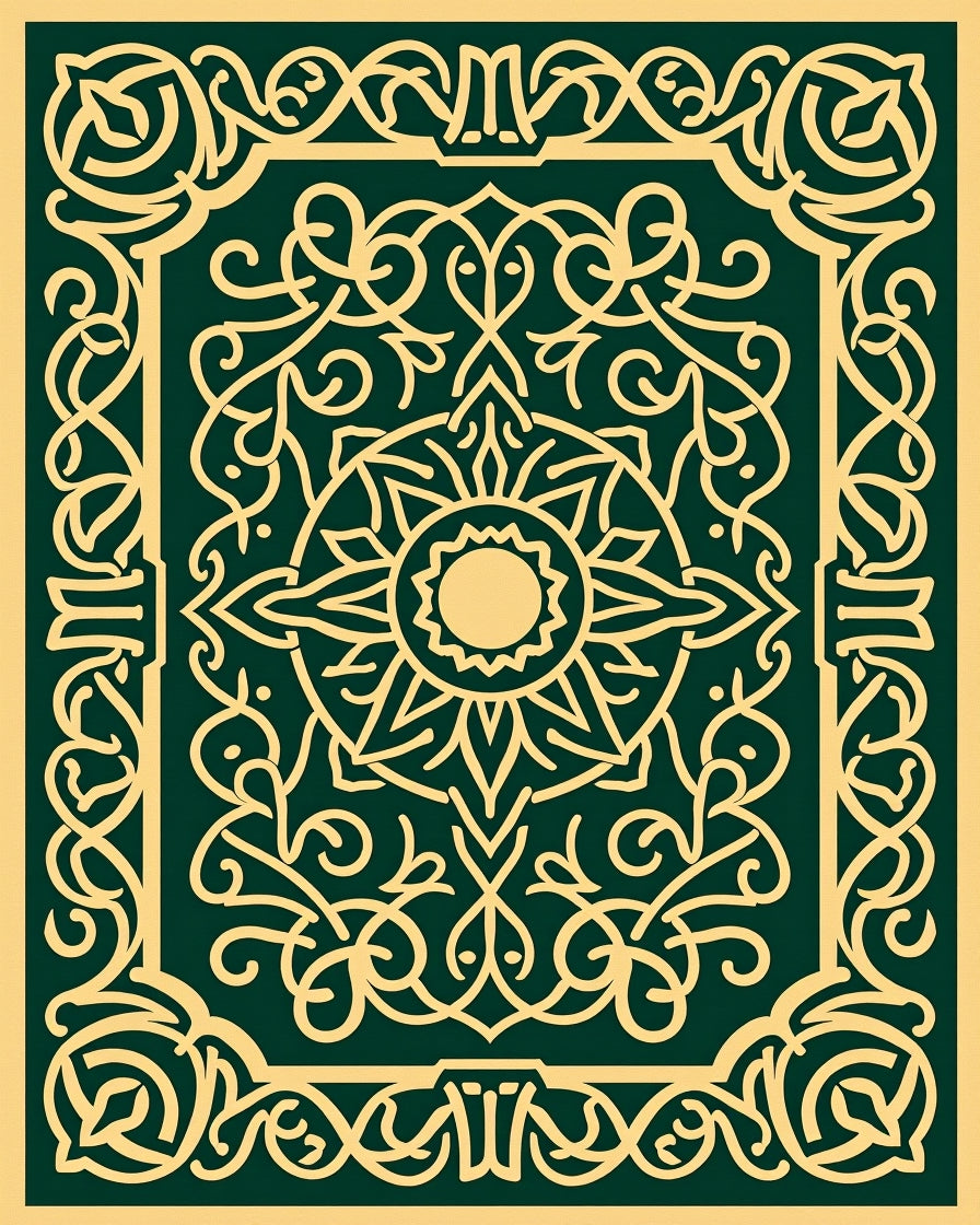 Gold Emerald Filigree Sunburst Rug