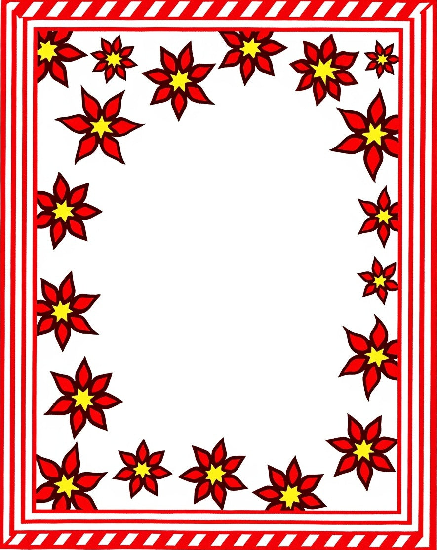 Bold Red Starburst Floral Border Rug