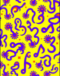 Vibrant Yellow Purple Abstract Creatures Rug