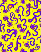 Vibrant Yellow Purple Abstract Creatures Rug