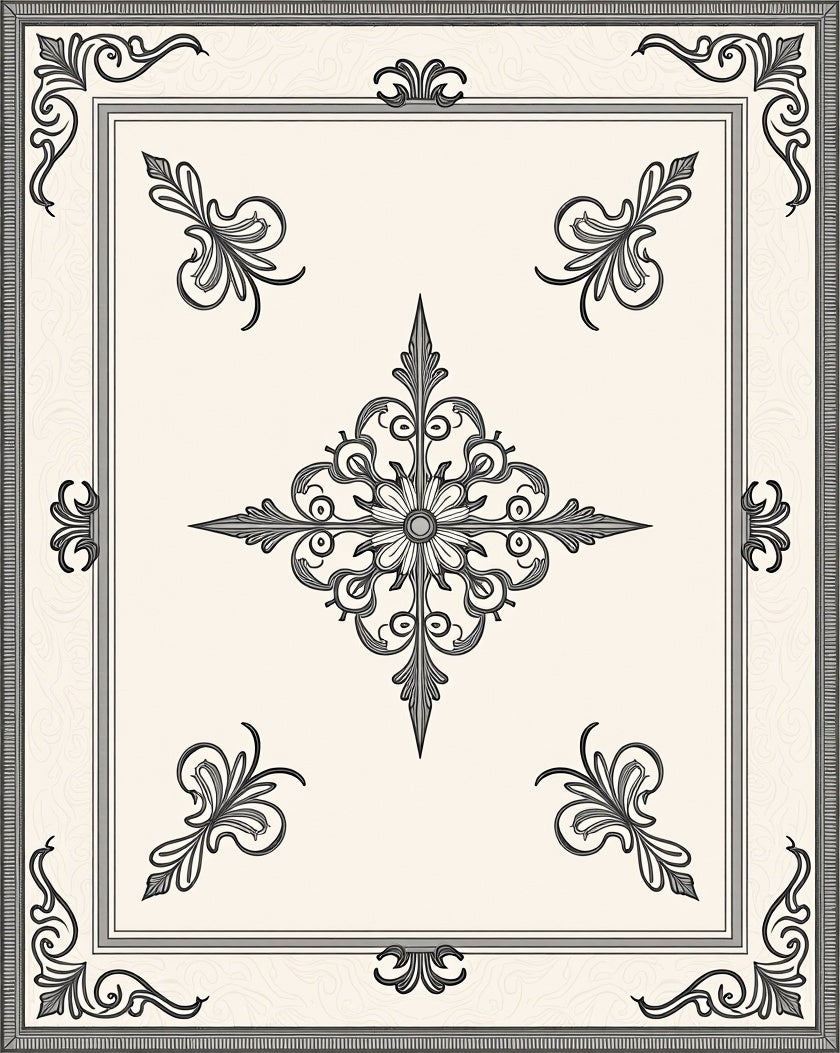 Elegant Beige Scrollwork Medallion Rug