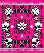 Fuchsia Skulls Floral Mandala Border Rug