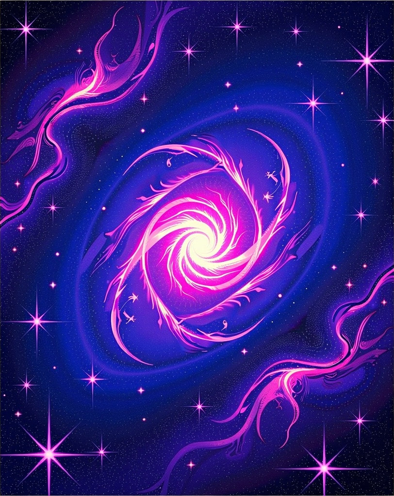 Vibrant Neon Nebula Starry Swirl Rug