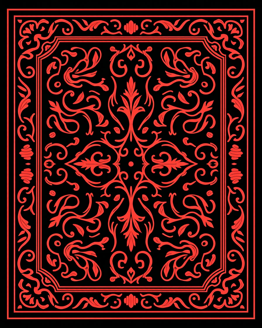Red Acanthus Scroll Border Art Rug