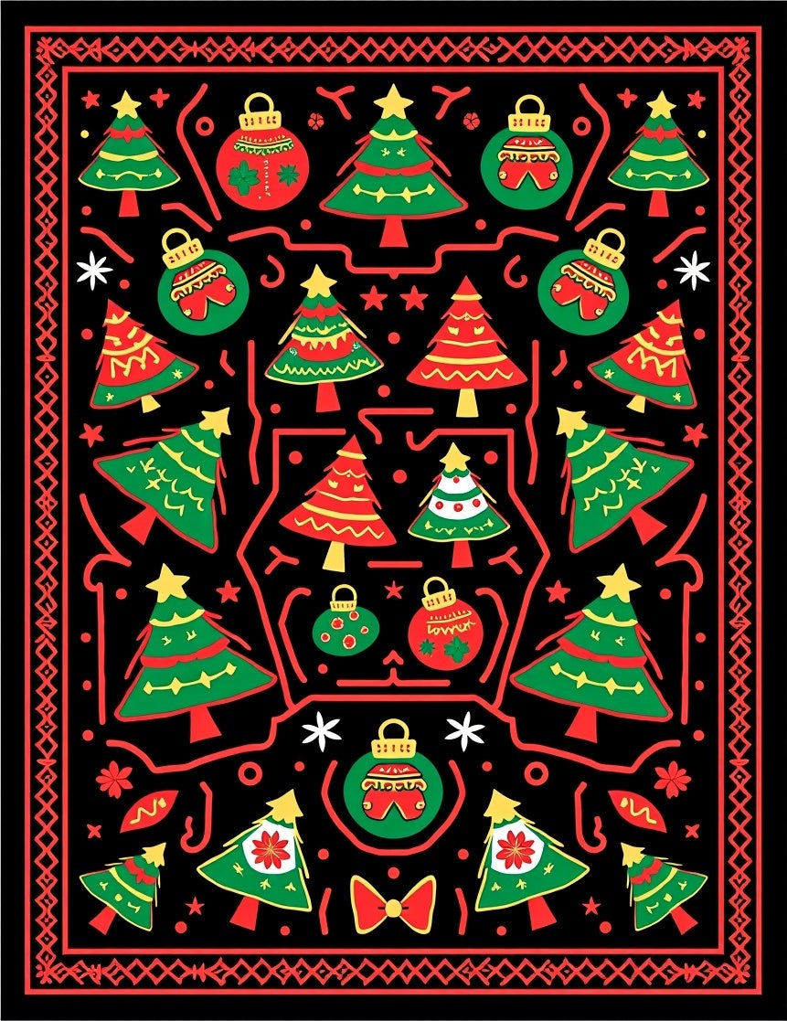Holiday Christmas Tree Ornaments Festive Rug