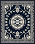 Dark Navy Cream Geometric Floral Medallion Rug