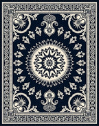Dark Navy Cream Geometric Floral Medallion Rug
