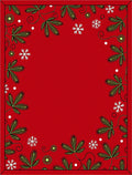 Festive Red Green Leaf Snowfall Frame Rug
