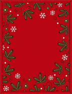 Festive Red Green Leaf Snowfall Frame Rug