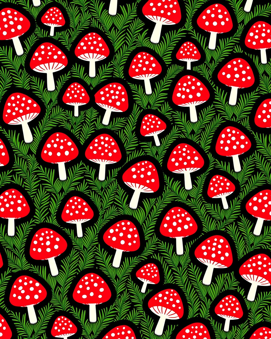 Red White Spotted Mushroom Forest Rug
