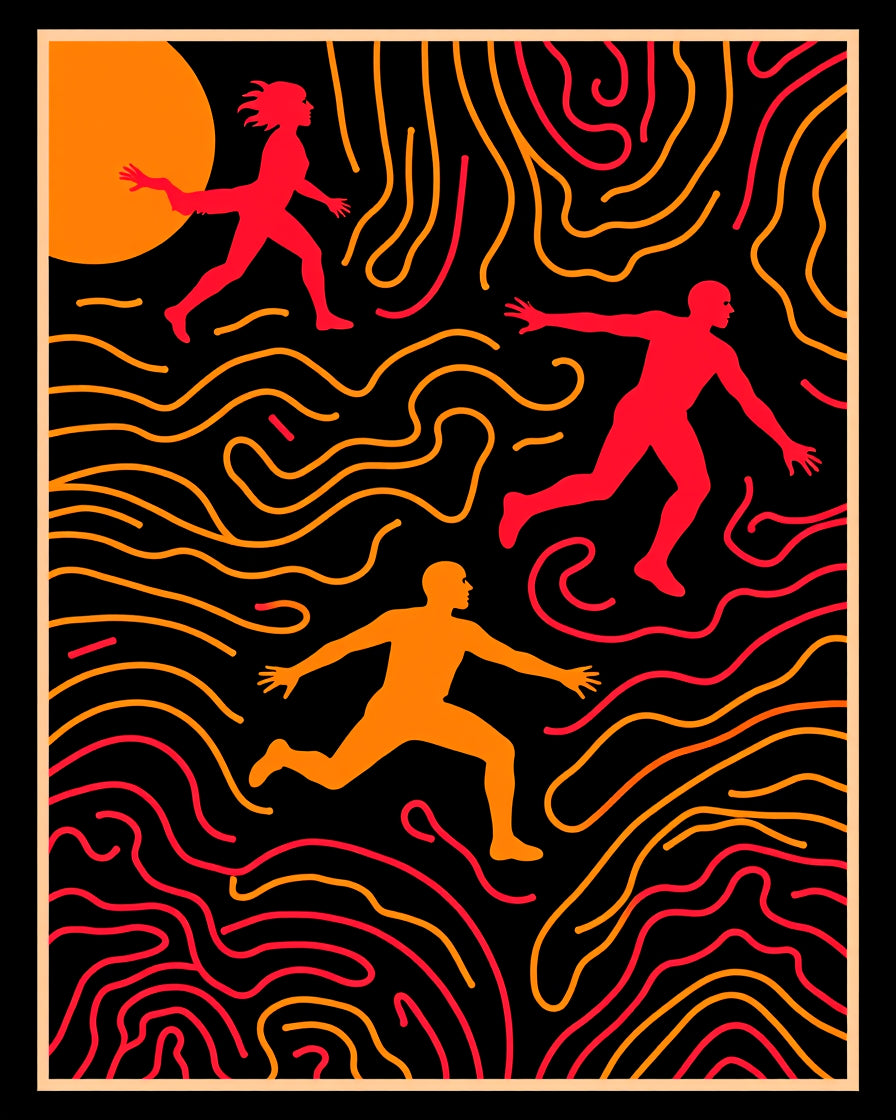 Crimson Orange Figures Abstract Maze Rug