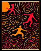 Crimson Orange Figures Abstract Maze Rug