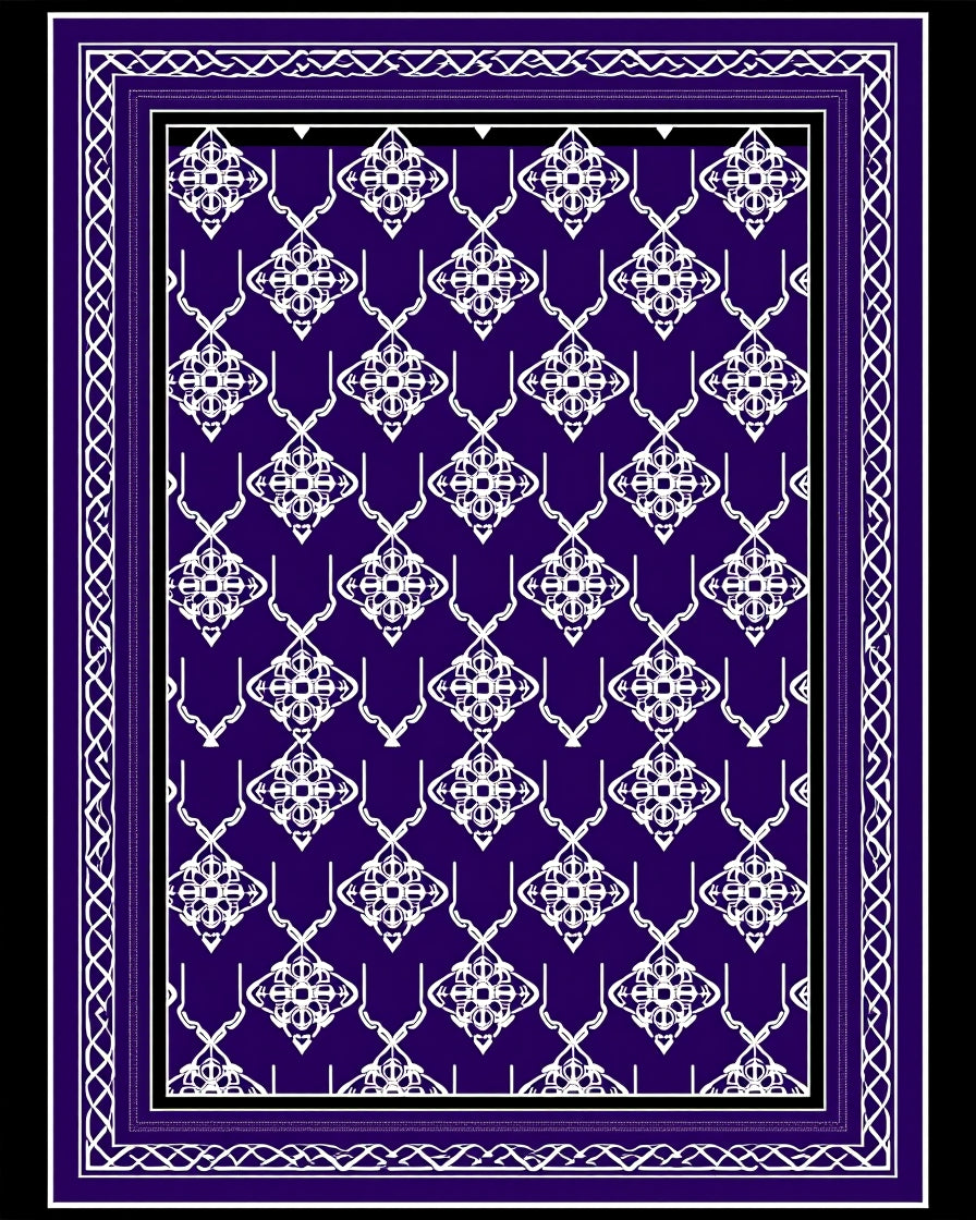 Deep Purple White Intricate Diamond Border Rug