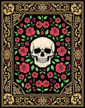 Gothic Skull Red Roses Black Frame Rug