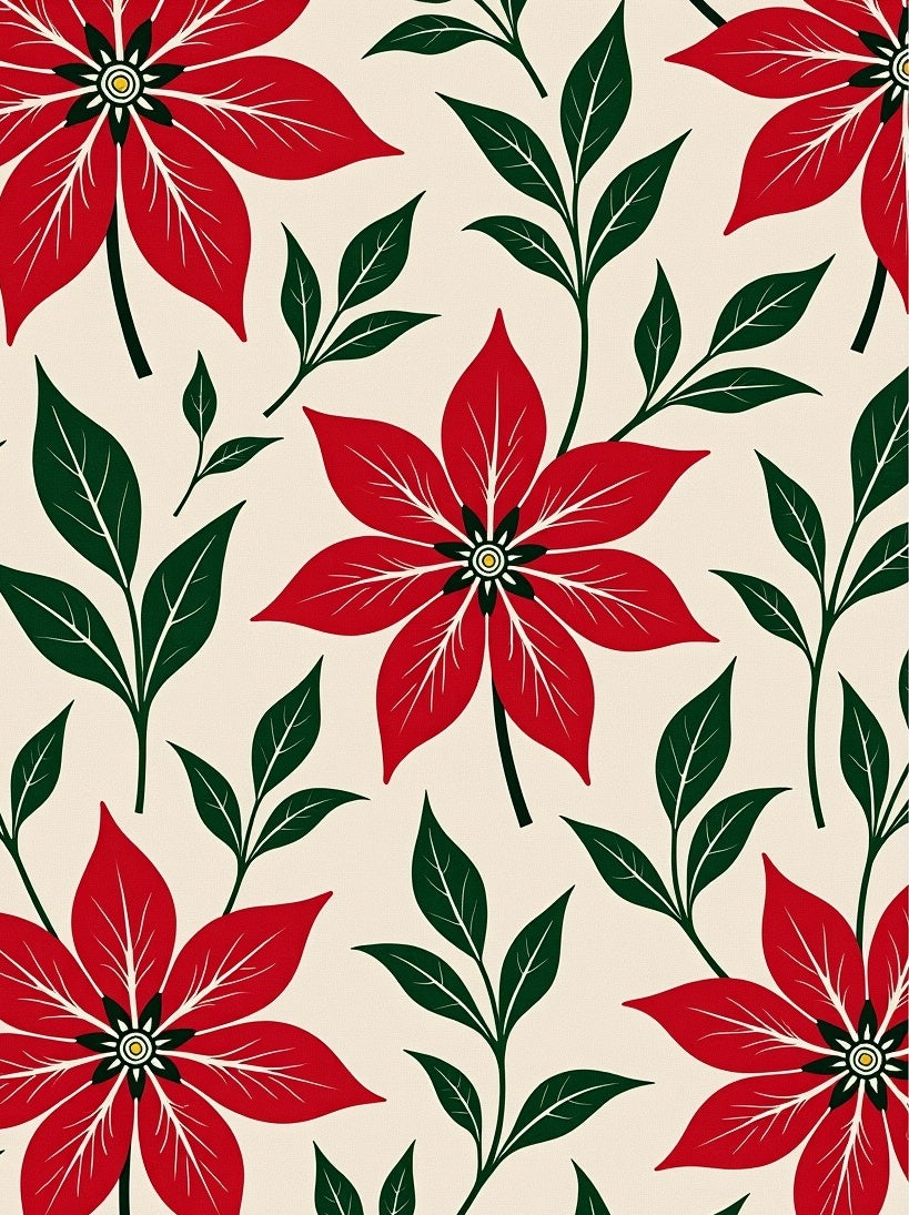 Red Poinsettia Floral Branch Arrangement Rug