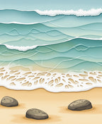 Serene Ocean Waves Beach Stones Rug