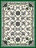 Bold Black Green Ivory Lattice Rug
